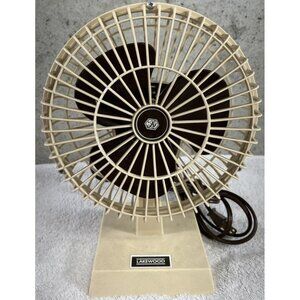 BEIGE RETRO FAN VINTAGE LAKEWOOD TABLE DESK FAN 2 SPEED ROUND 11" X 8" MODEL 600